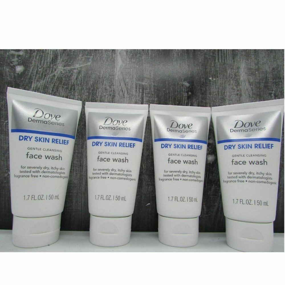 Dove Derma Series Dry Skin Relief Gentle Cleansing Face Wash 1.7oz Lot of 4 NEW